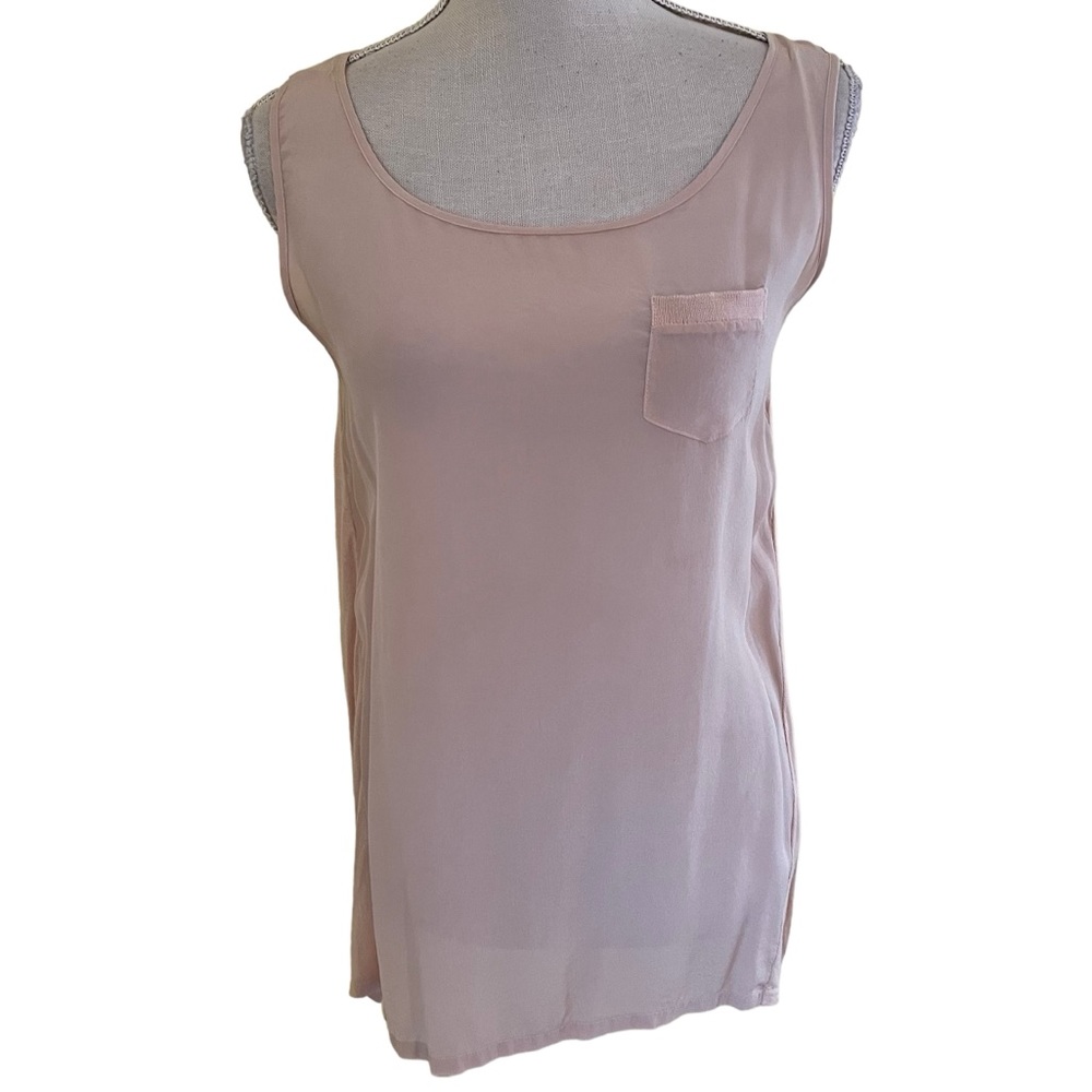 asoie Pale Pink Scoop Neck Sleeveless Tank with Woven  Front/Knit Back M